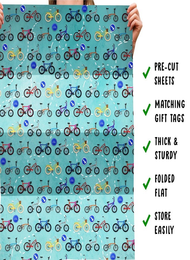 CENTRAL 23 Blue Wrapping Paper - 6 Sheets of Birthday Gift Wrap - Bicycle Bike - Biker Cyclist - For Kids Men Women - Comes with Fun Stickers - Recyclable - Image 5